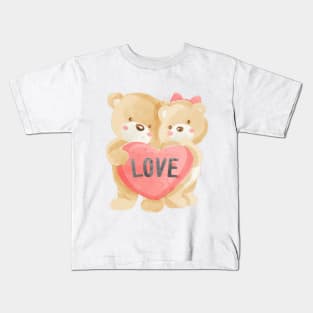 cute bear couple with love heart Kids T-Shirt